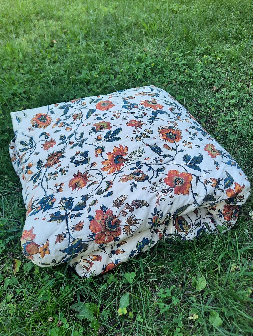 Vintage Retro Rusty Orange Fall Floral Print Pattern King Size Bedspread Blanket